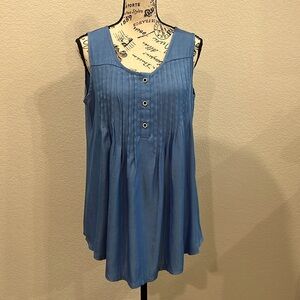 Blue Sleeveless Top with 3 Buttons